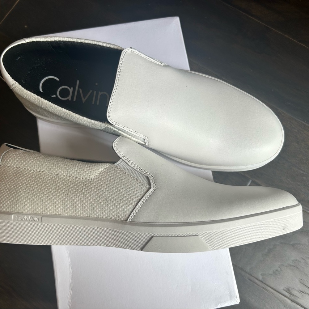 NWT Calvin Klein Men's White Slip-On Shoes Nappa Leather